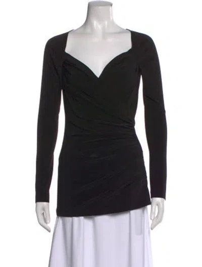 Pre-owned Norma Kamali V-neck Long Sleeve Top In Black