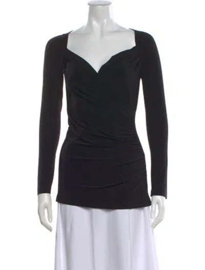 Pre-owned Norma Kamali V-neck Long Sleeve Top In Black