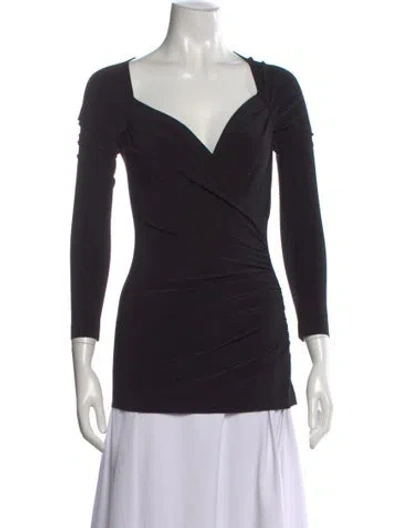 Pre-owned Norma Kamali V-neck Long Sleeve Top In Black