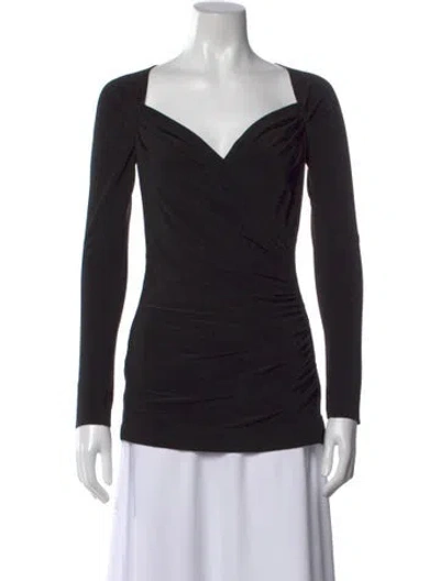 Pre-owned Norma Kamali V-neck Long Sleeve Top In Black
