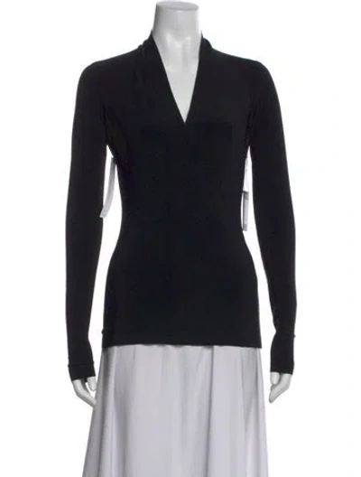 Pre-owned Norma Kamali V-neck Long Sleeve Top In Black