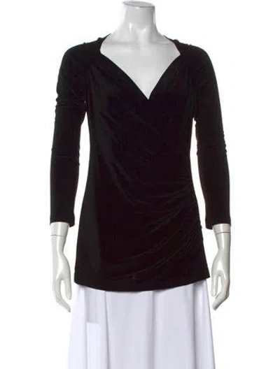Pre-owned Norma Kamali V-neck Long Sleeve Top In Black