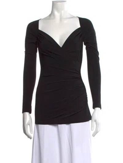 Pre-owned Norma Kamali V-neck Long Sleeve Top In Black