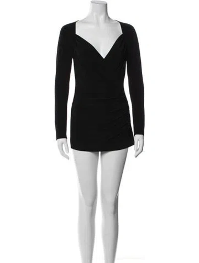 Pre-owned Norma Kamali V-neck Long Sleeve Top In Black