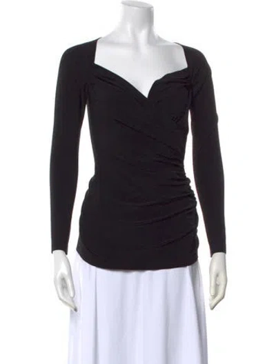 Pre-owned Norma Kamali V-neck Long Sleeve Top In Black