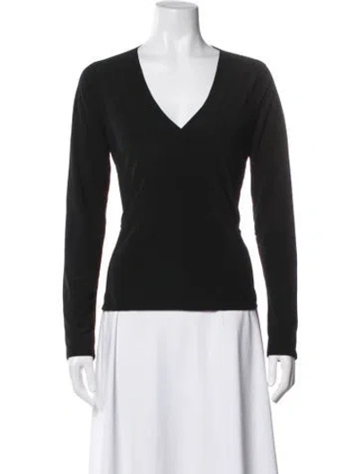 Pre-owned Norma Kamali V-neck Long Sleeve Top In Black