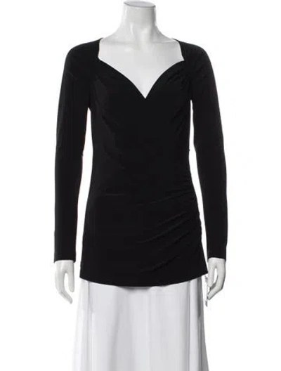 Pre-owned Norma Kamali V-neck Long Sleeve Top In Black