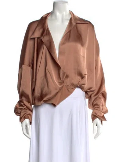 Pre-owned Norma Kamali V-neck Long Sleeve Top In Brown