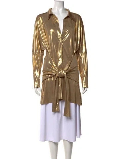 Pre-owned Norma Kamali V-neck Long Sleeve Top In Gold