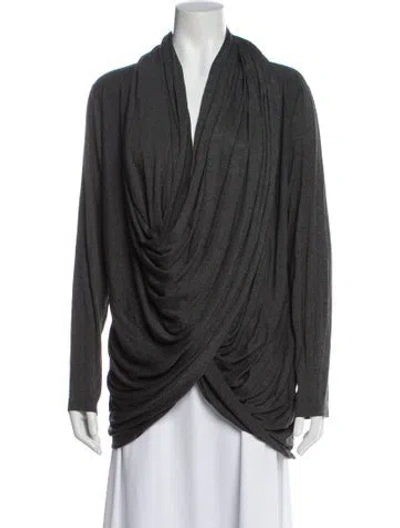 Pre-owned Norma Kamali V-neck Long Sleeve Top In Gray