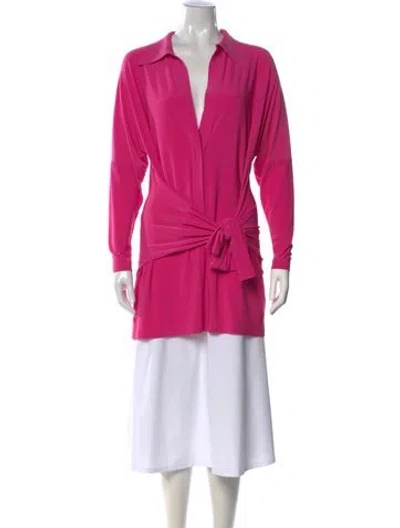 Pre-owned Norma Kamali V-neck Long Sleeve Top In Pink