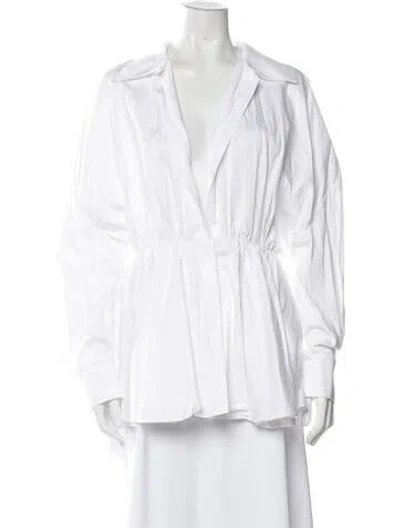 Pre-owned Norma Kamali V-neck Long Sleeve Top In White
