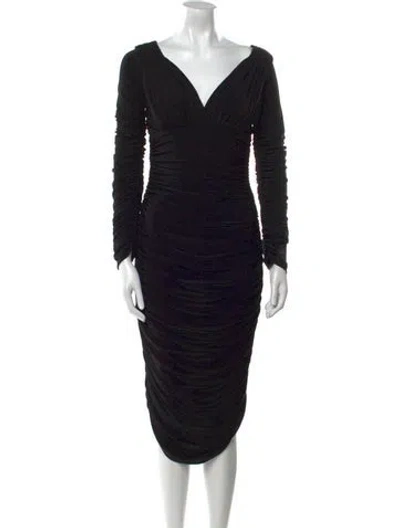 Pre-owned Norma Kamali V-neck Midi Length Dress In Black
