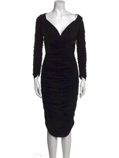 Pre-owned Norma Kamali V-neck Midi Length Dress In Black
