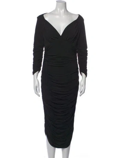 Pre-owned Norma Kamali V-neck Midi Length Dress In Black