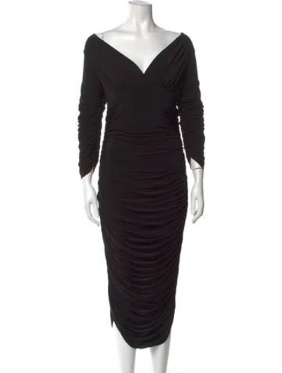 Pre-owned Norma Kamali V-neck Midi Length Dress In Black