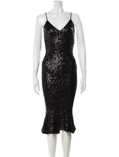 Pre-owned Norma Kamali V-neck Midi Length Dress In Black