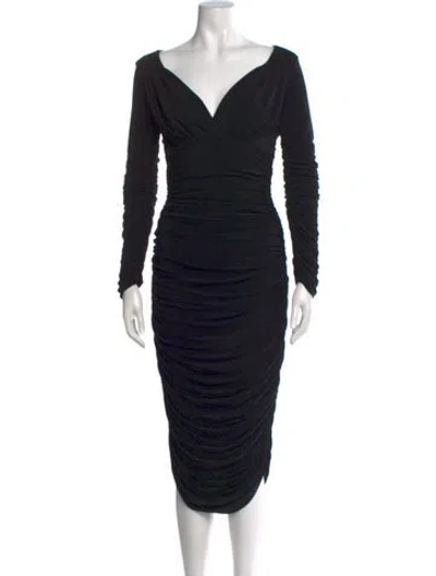 Pre-owned Norma Kamali V-neck Midi Length Dress In Black
