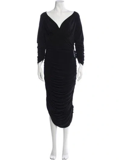 Pre-owned Norma Kamali V-neck Midi Length Dress In Black