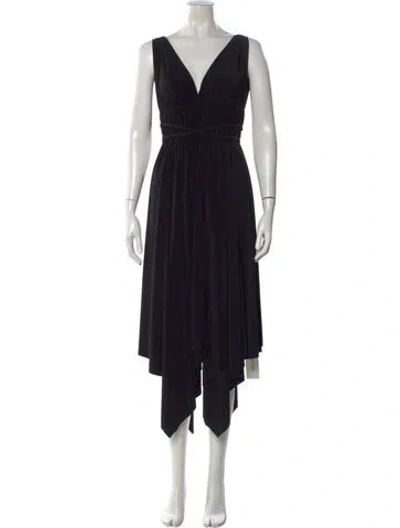 Pre-owned Norma Kamali V-neck Midi Length Dress In Black/metallic