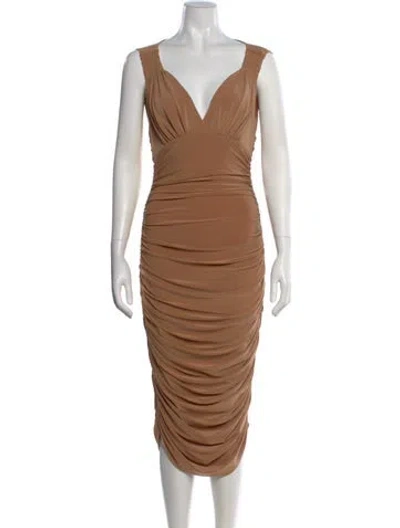Pre-owned Norma Kamali V-neck Midi Length Dress In Brown