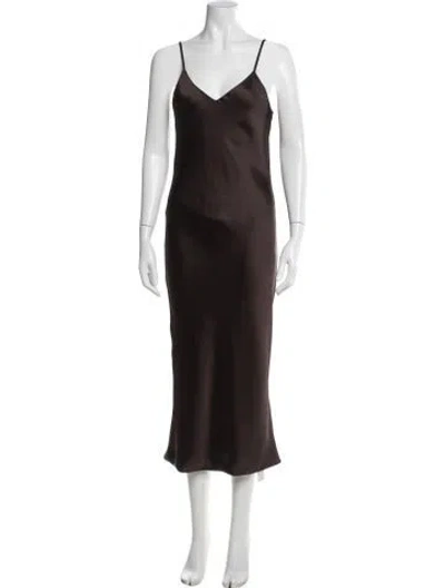Pre-owned Norma Kamali V-neck Midi Length Dress In Brown