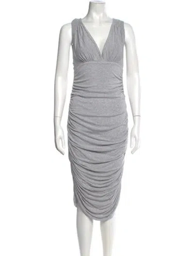 Pre-owned Norma Kamali V-neck Midi Length Dress In Gray
