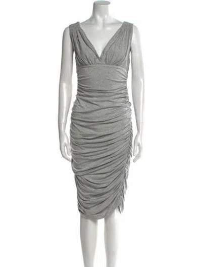 Pre-owned Norma Kamali V-neck Midi Length Dress In Gray