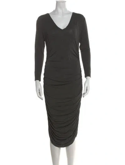 Pre-owned Norma Kamali V-neck Midi Length Dress In Gray