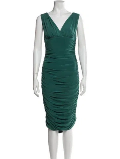 Pre-owned Norma Kamali V-neck Midi Length Dress In Green