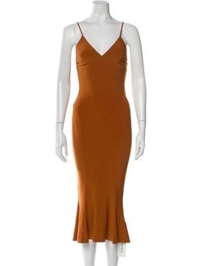 Pre-owned Norma Kamali V-neck Midi Length Dress In Orange