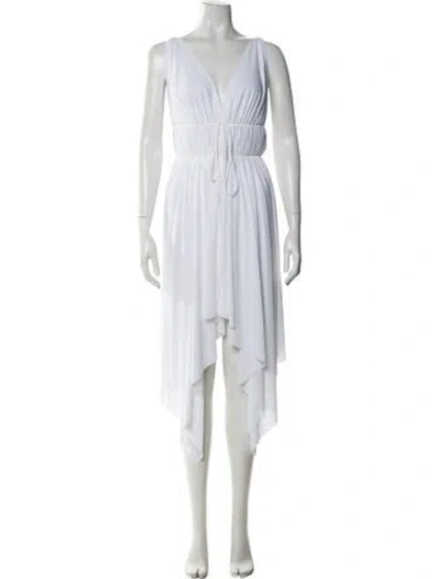 Pre-owned Norma Kamali V-neck Midi Length Dress In White