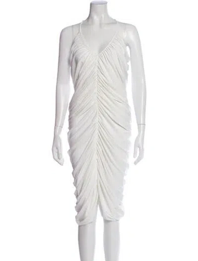 Pre-owned Norma Kamali V-neck Midi Length Dress In White