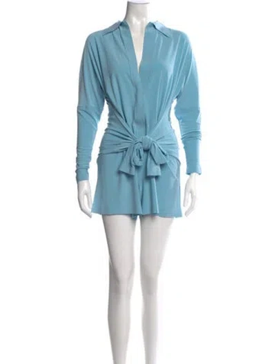 Pre-owned Norma Kamali V-neck Romper In Blue/metallic