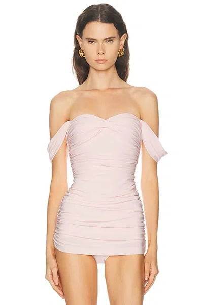 Norma Kamali Walter Mio With Wringlet Sleeve Bodysuit In Pink