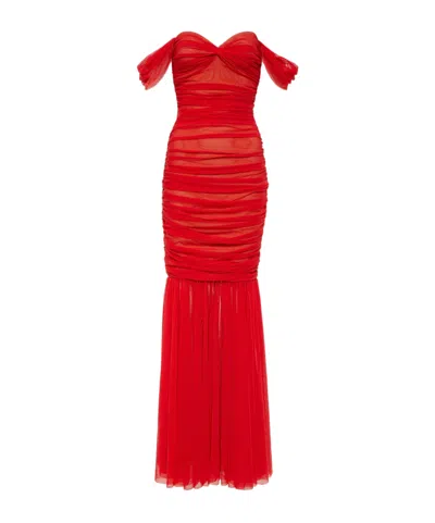 Norma Kamali Walter Off-shoulder Mesh Gown In Red