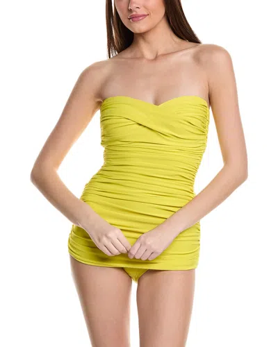 Norma Kamali Walter Mio Ruched Bandeau Swimsuit In Yellow