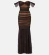 Norma Kamali Walter Ruched Mesh Gown In Brown