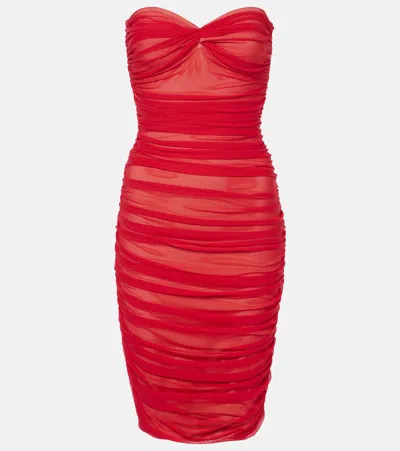 Norma Kamali Walter Ruched Mesh Minidress In Red
