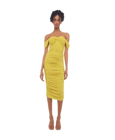 Norma Kamali Walter Ruched Midi Dress In Yellow