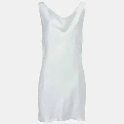 Norma Kamali White Satin Cowl Neck Mini Dress
