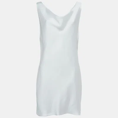 Norma Kamali White Satin Cowl Neck Mini Dress In Blue