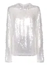 Norma Kamali Long Sleeve Sequined Blouse In White