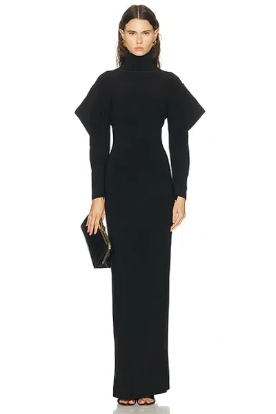 Norma Kamali Wing Sleeve Open Back Bow Neck Gown In Black