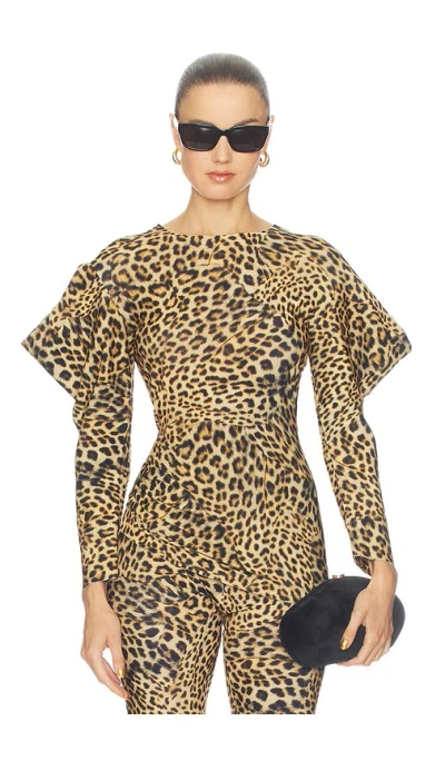 Norma Kamali Wing Sleeve Side Drape Top In Brown
