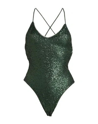 Norma Kamali Woman Bodysuit Dark Green Size S Polyester, Elastane
