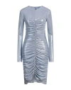 Norma Kamali Long Sleeve V Neck Shirred Front Dress To Knee In Large Houndstooth In Blue