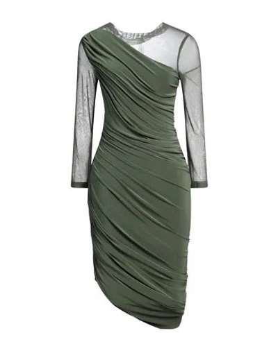 Norma Kamali Woman Midi Dress Military Green Size 6 Polyester, Elastane, Nylon