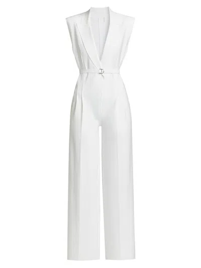 Norma Kamali Plunge Neck Slim Fit Stretch Jumpsuit In Snow White
