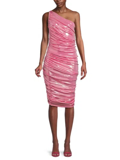 Norma Kamali Women's Diana Metallic Ruched One-shoulder Dress In Candy Pink